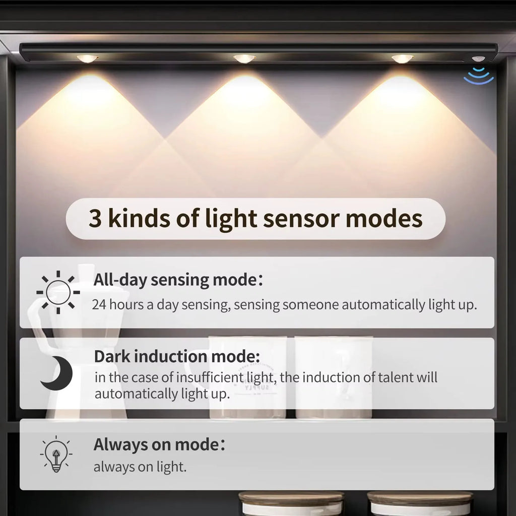 Lámpara LED ultrafina con sensor para muebles de cocina y armarios
