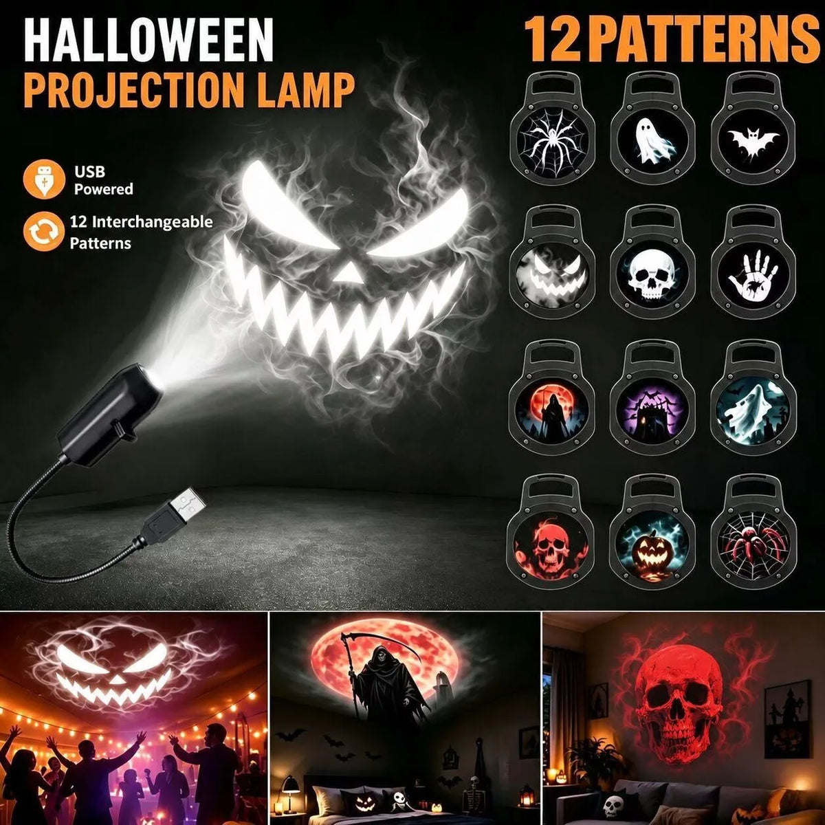 Proyector LED USB de Halloween y Navidad