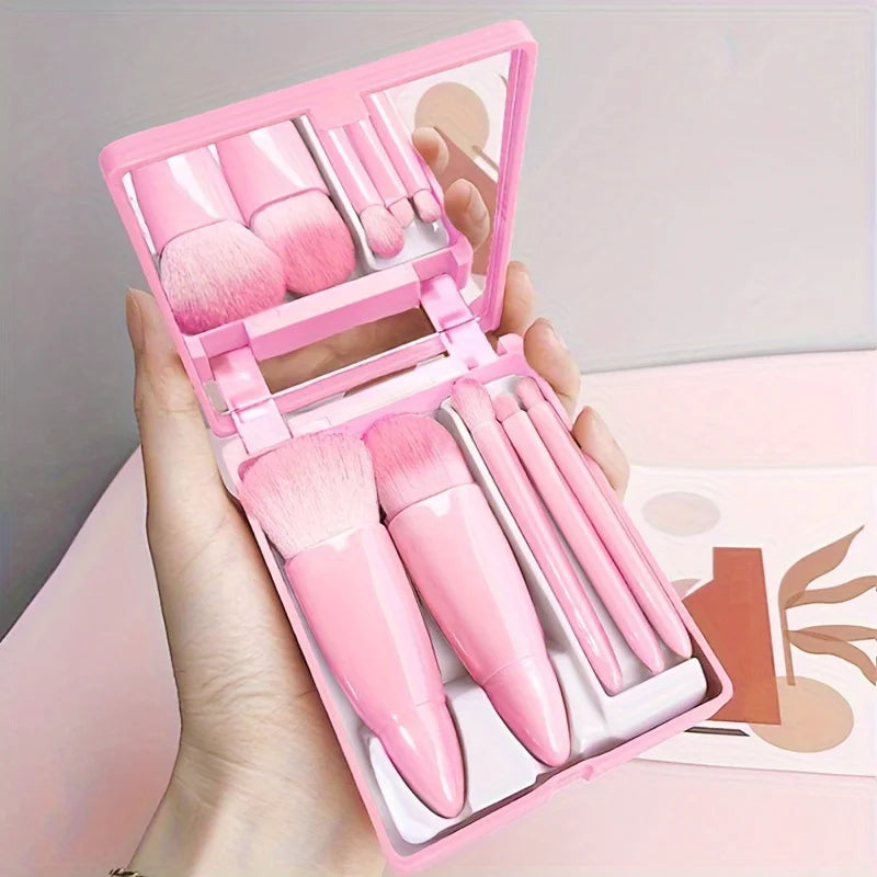 Set de 5 brochas de maquillaje de viaje con espejo