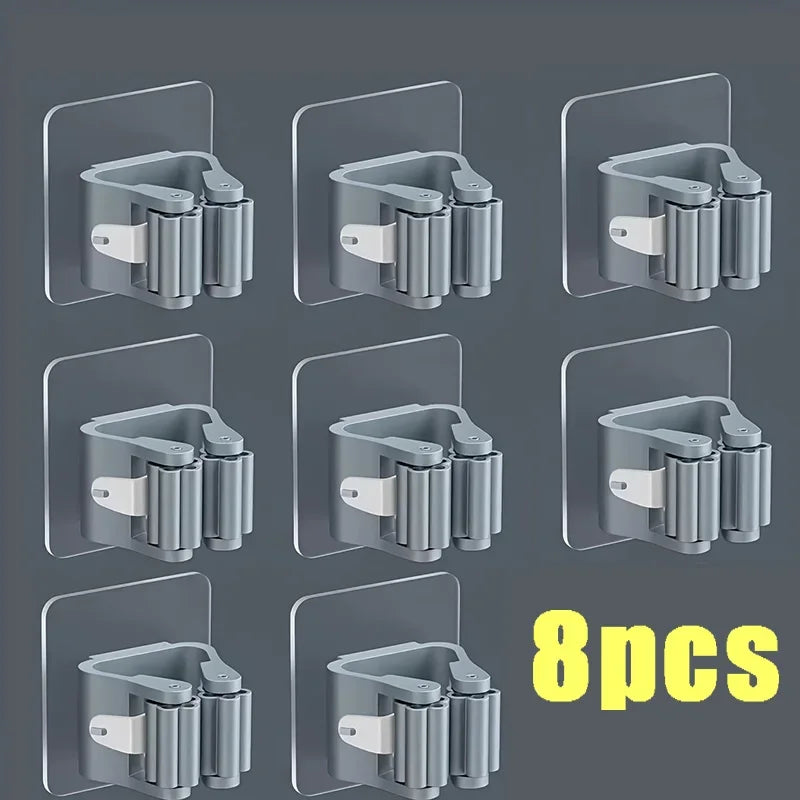 Soporte adhesivo de pared para fregona y escoba