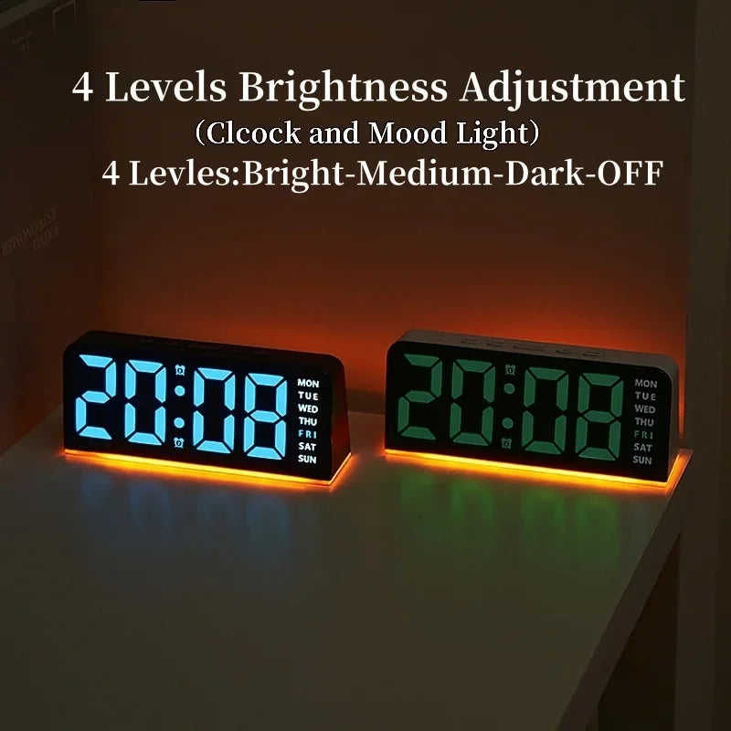 Despertador digital LED con luz ambiental, fecha y temperatura
