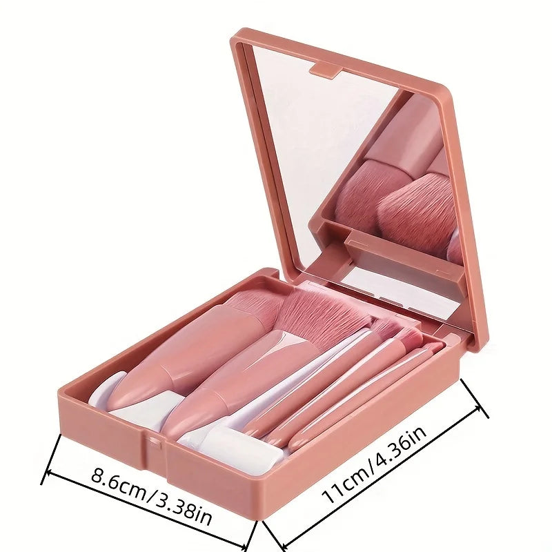 Set de 5 brochas de maquillaje de viaje con espejo