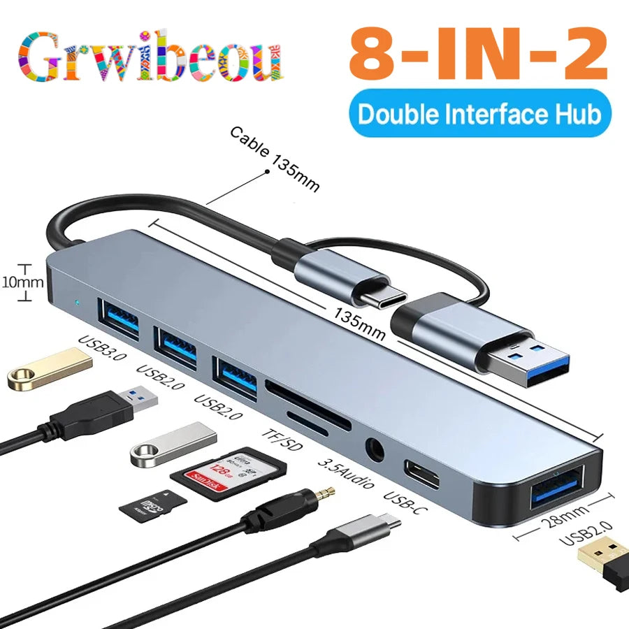 Hub USB-C 8 en 2 con lector de tarjetas