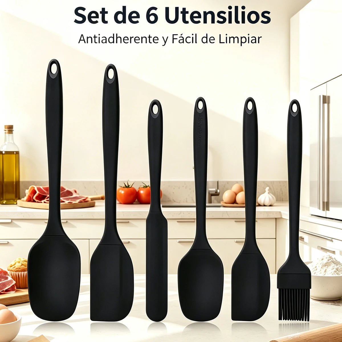 Set de 6 utensilios de cocina de silicona