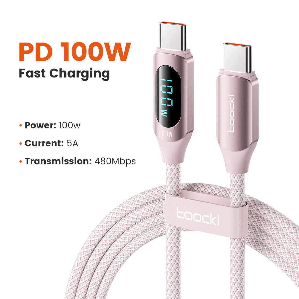 Cable USB-C a USB-C 100 W con pantalla de potencia