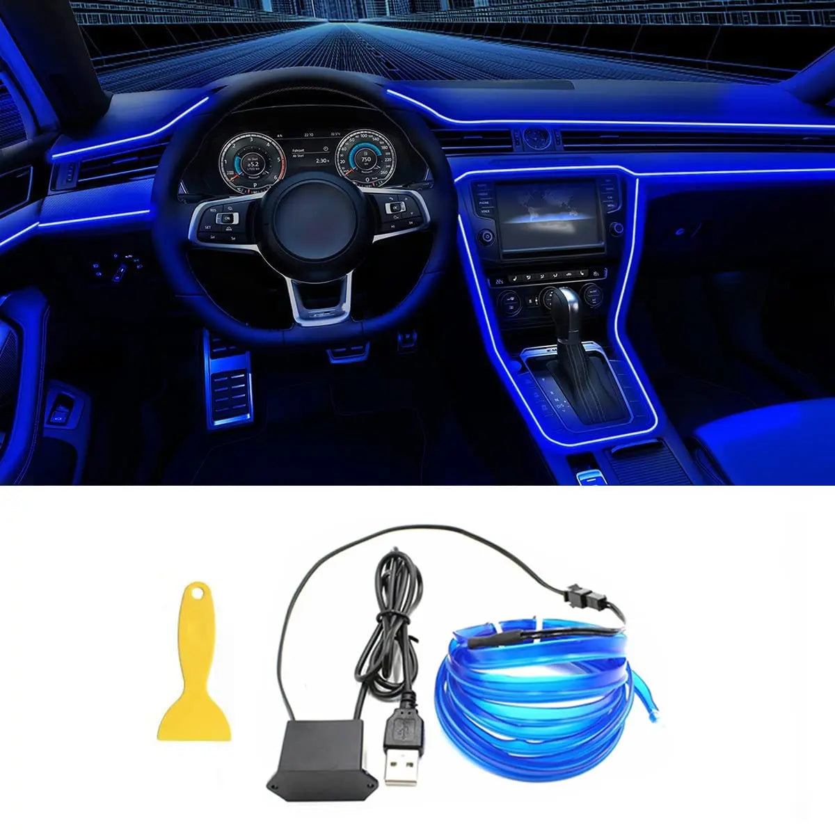 Tira LED de neón para interior del coche