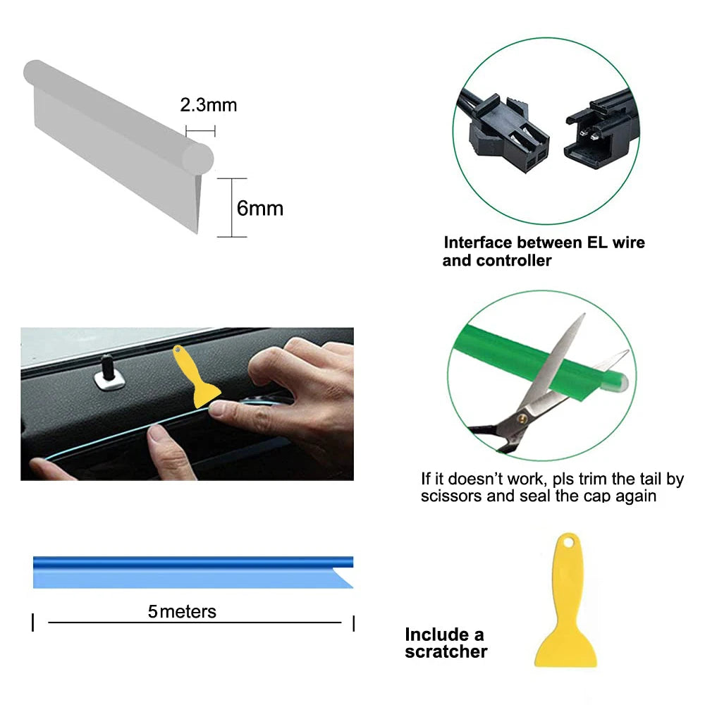 Tira LED de neón para interior del coche