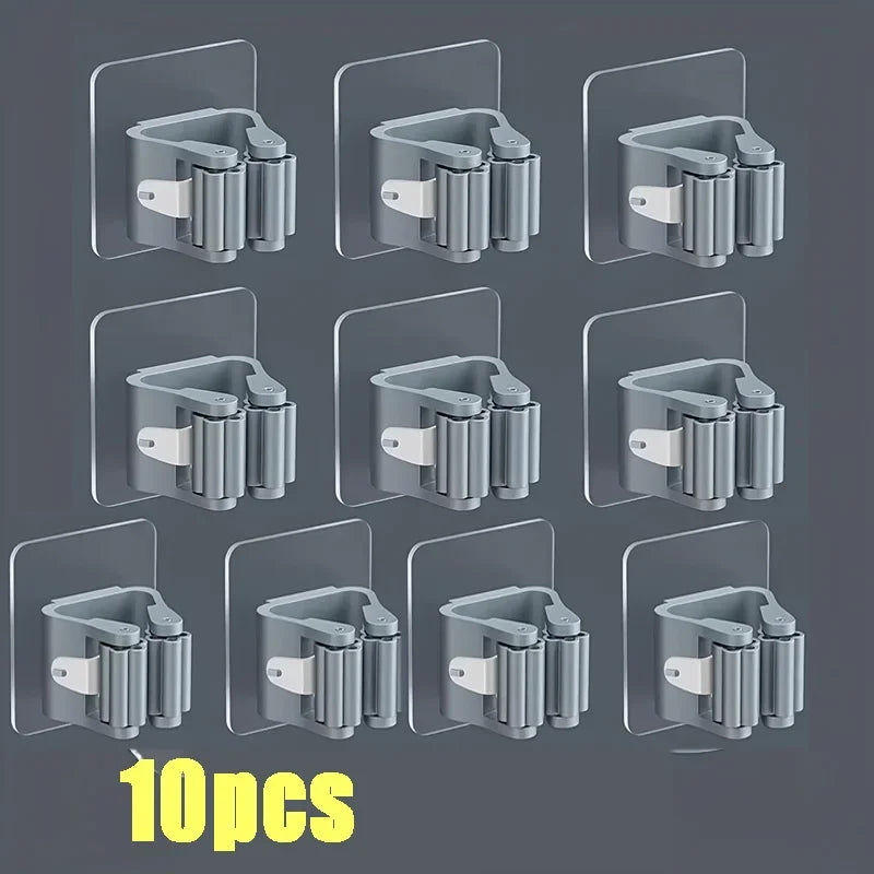 Soporte adhesivo de pared para fregona y escoba