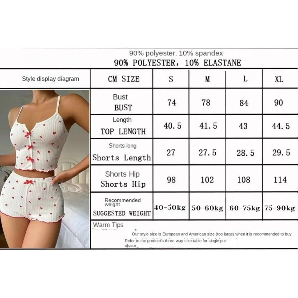Conjunto de pijama de satén con estampado de corazones