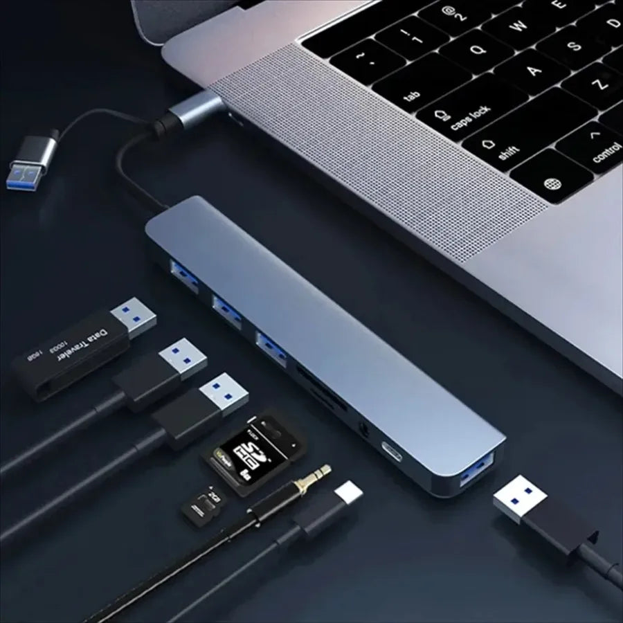 Hub USB-C 8 en 2 con lector de tarjetas