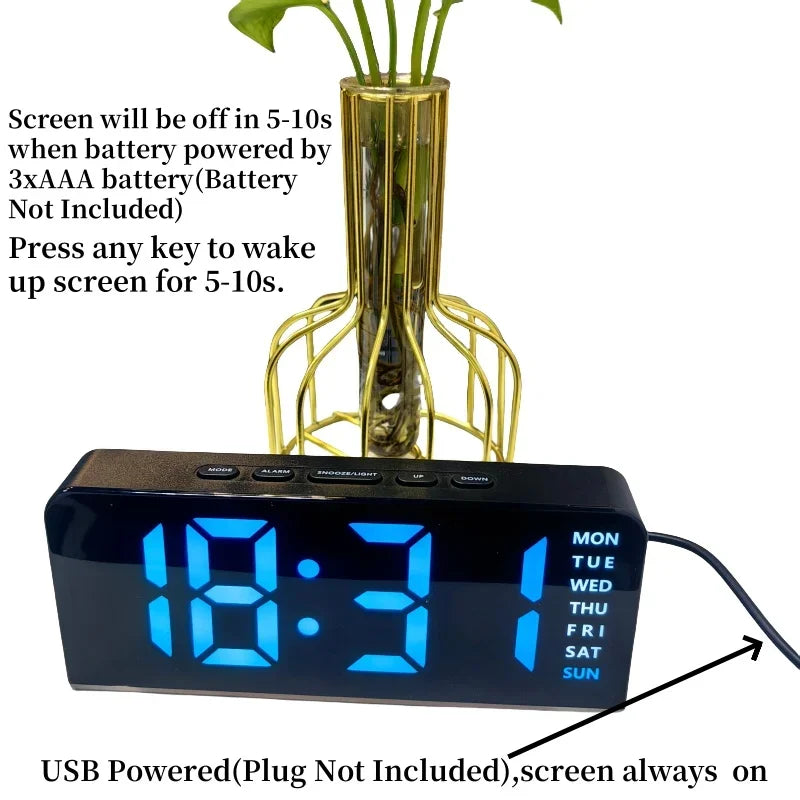 Despertador digital LED con luz ambiental, fecha y temperatura