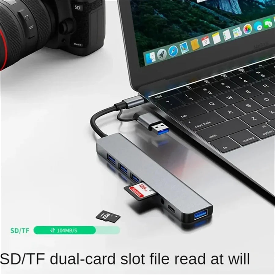 Hub USB-C 8 en 2 con lector de tarjetas