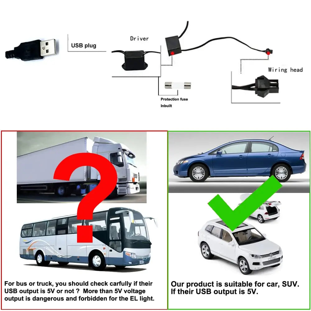 Tira LED de neón para interior del coche