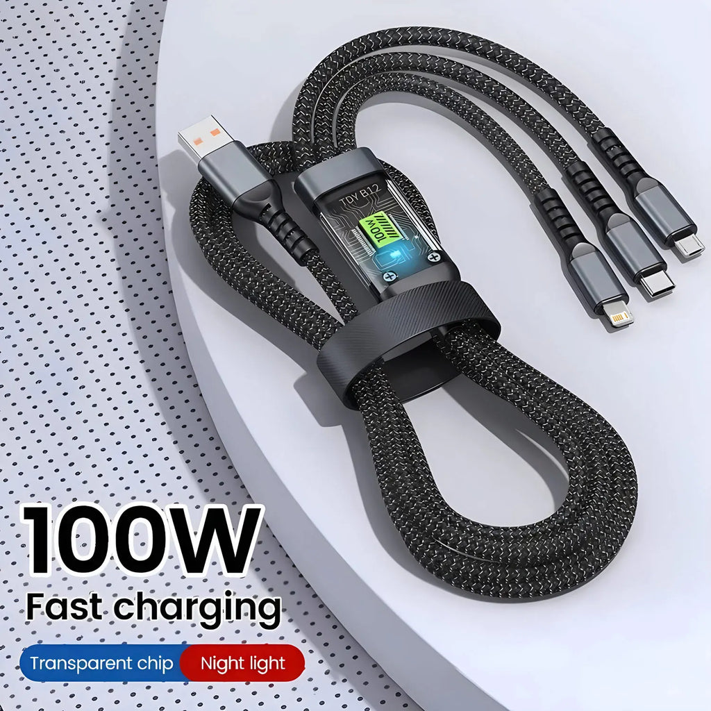 Cable de carga 3 en 1 (USB-C, Lightning y Micro USB)
