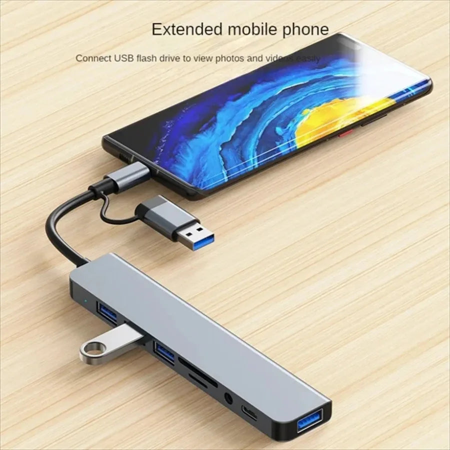 Hub USB-C 8 en 2 con lector de tarjetas