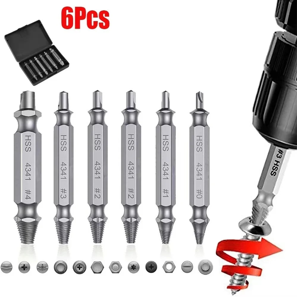 Juego de 6 extractores de tornillos rotos de doble cabeza