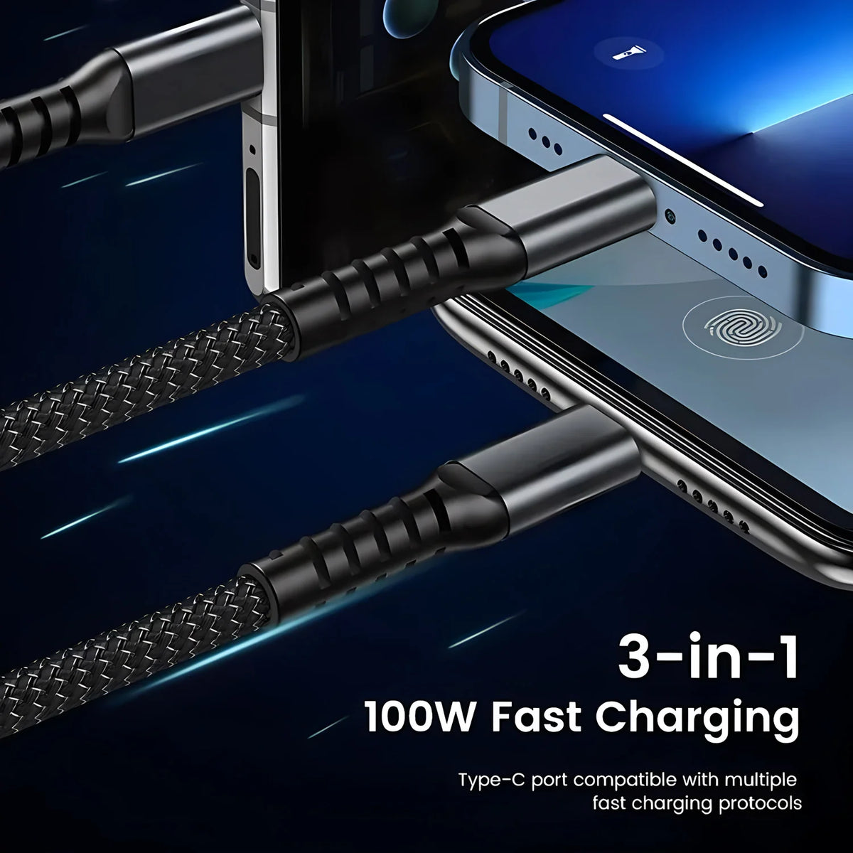 Cable de carga 3 en 1 (USB-C, Lightning y Micro USB)
