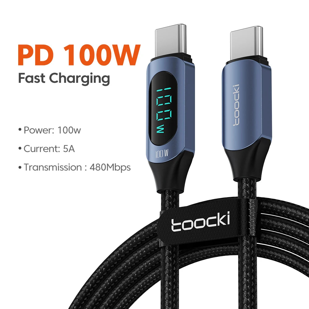 Cable USB-C a USB-C 100 W con pantalla de potencia