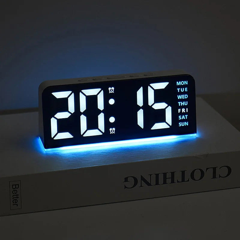 Despertador digital LED con luz ambiental, fecha y temperatura