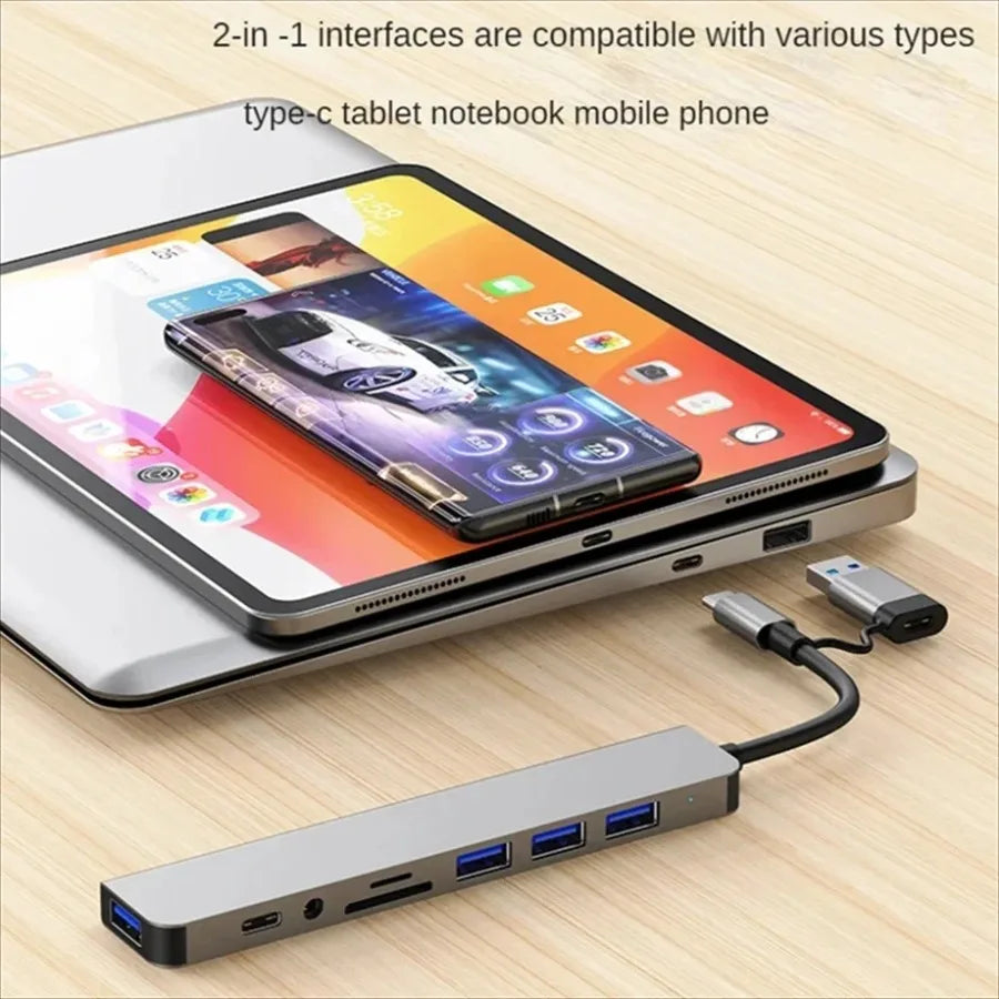 Hub USB-C 8 en 2 con lector de tarjetas