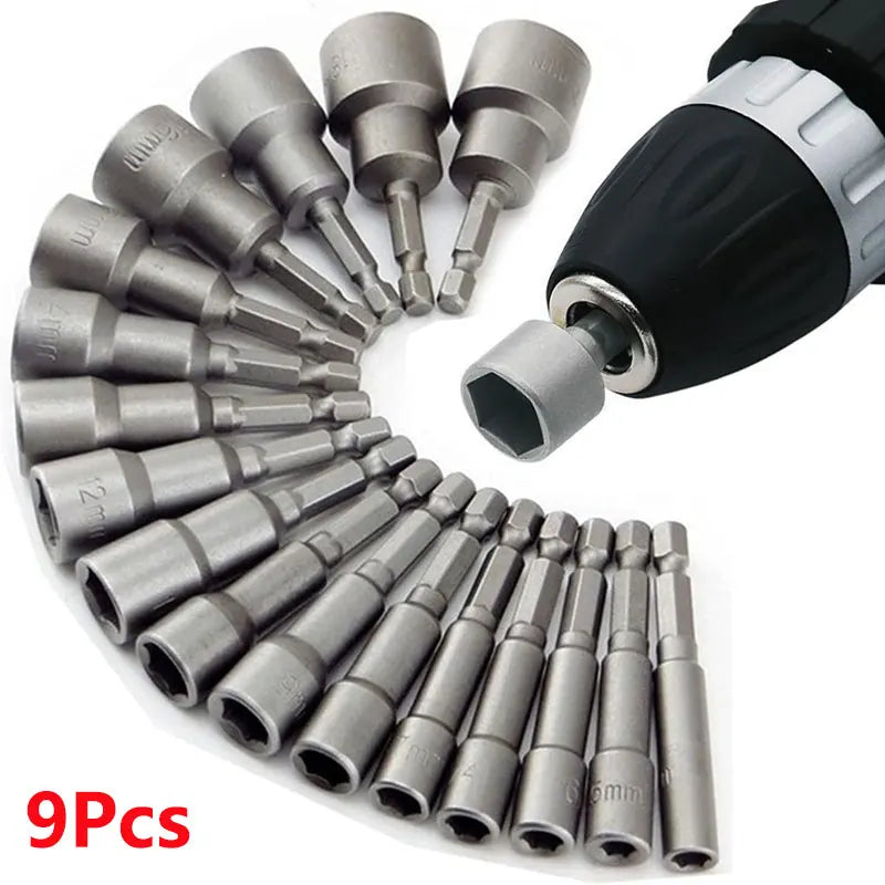 Juego de 9 vasos hexagonales de 5 a 13 mm para atornillador