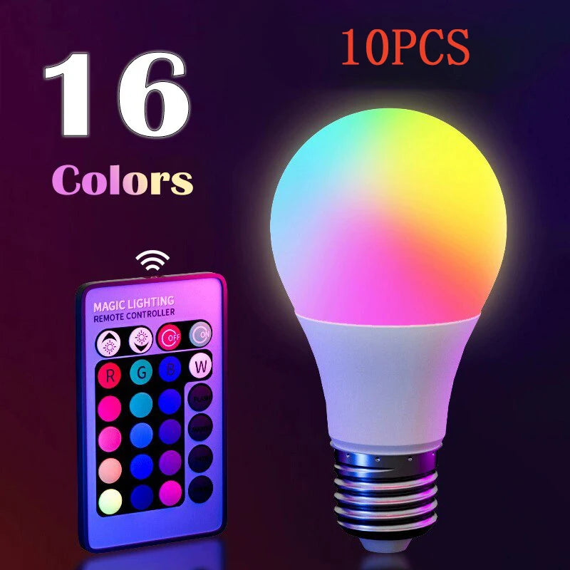Bombilla LED RGB E27 de 16 colores con mando a distancia