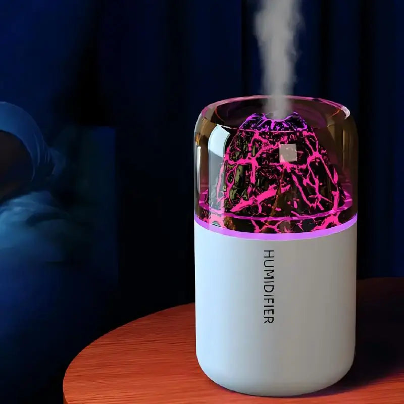 Humidificador volcán con luz LED y difusor de aromas USB