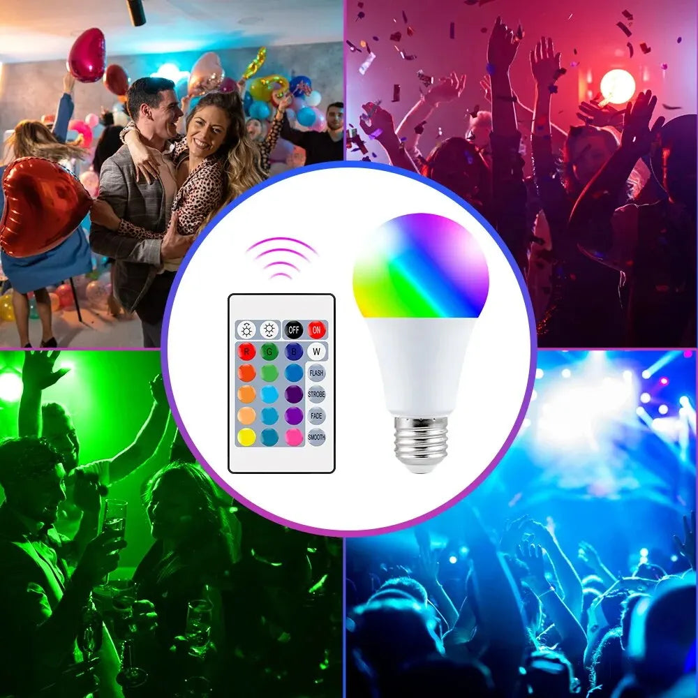 Bombilla LED RGB E27 de 16 colores con mando a distancia
