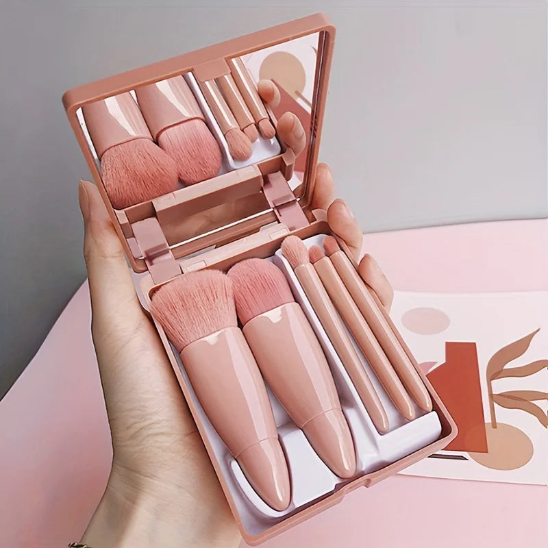 Set de 5 brochas de maquillaje de viaje con espejo