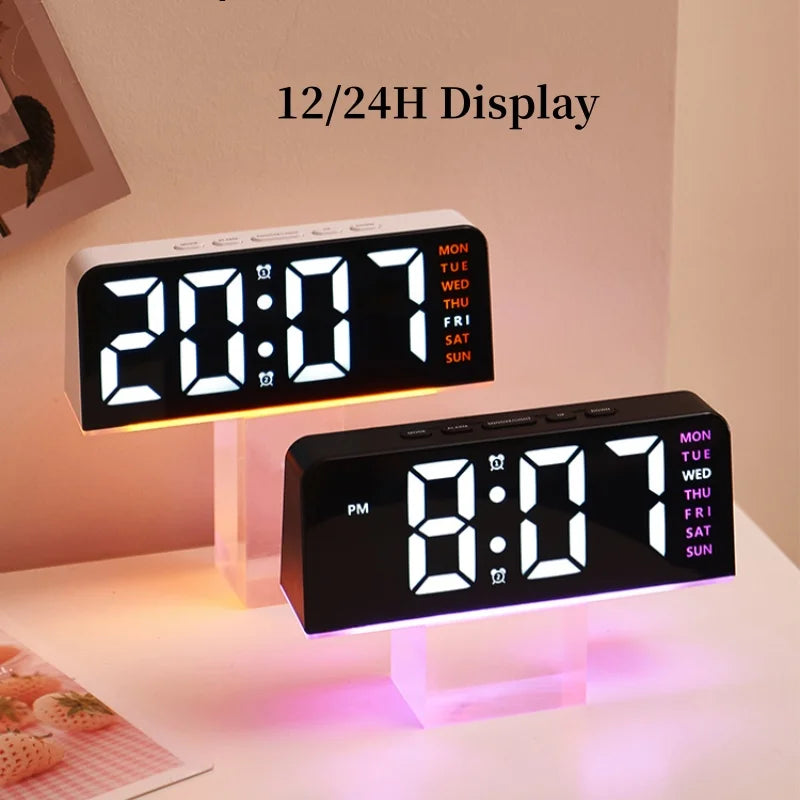 Despertador digital LED con luz ambiental, fecha y temperatura