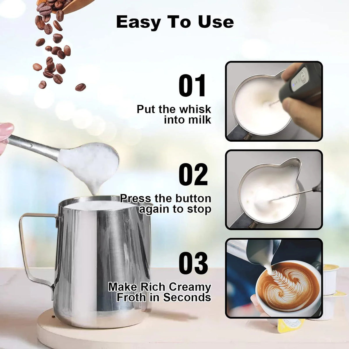Espumador de leche recargable USB