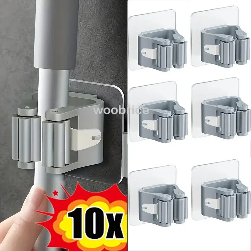 Soporte adhesivo de pared para fregona y escoba