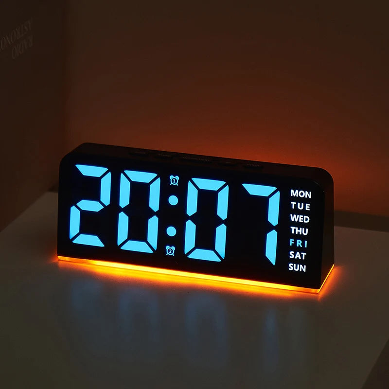 Despertador digital LED con luz ambiental, fecha y temperatura