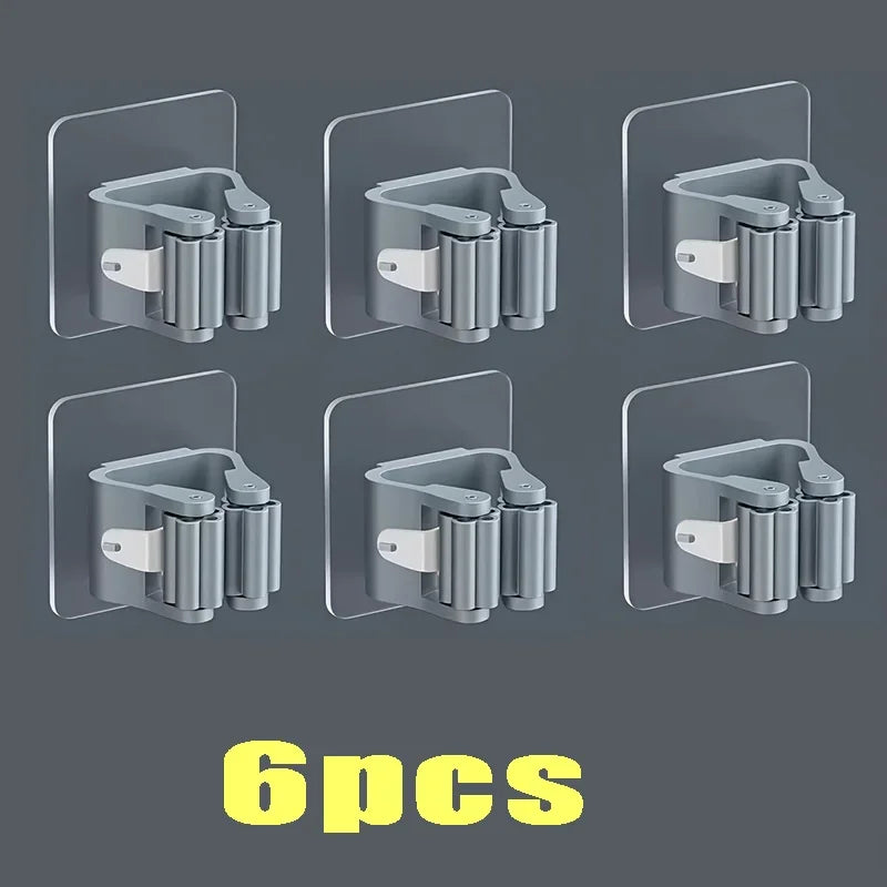 Soporte adhesivo de pared para fregona y escoba