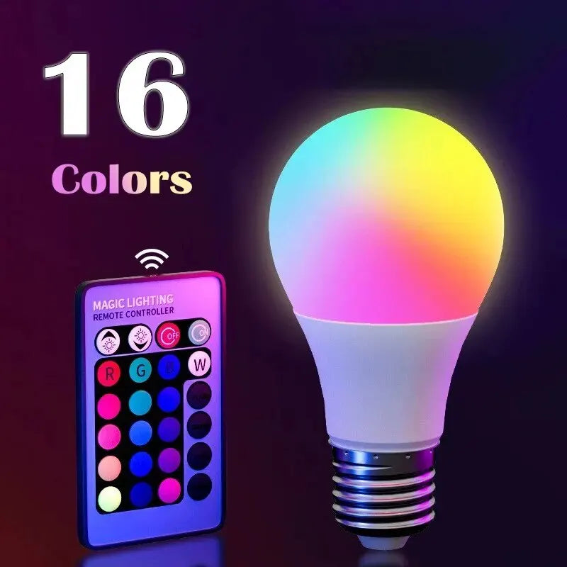 Bombilla LED RGB E27 de 16 colores con mando a distancia