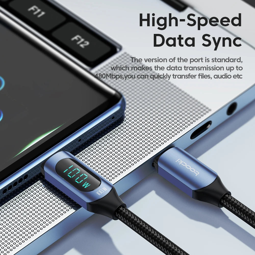 Cable USB-C a USB-C 100 W con pantalla de potencia