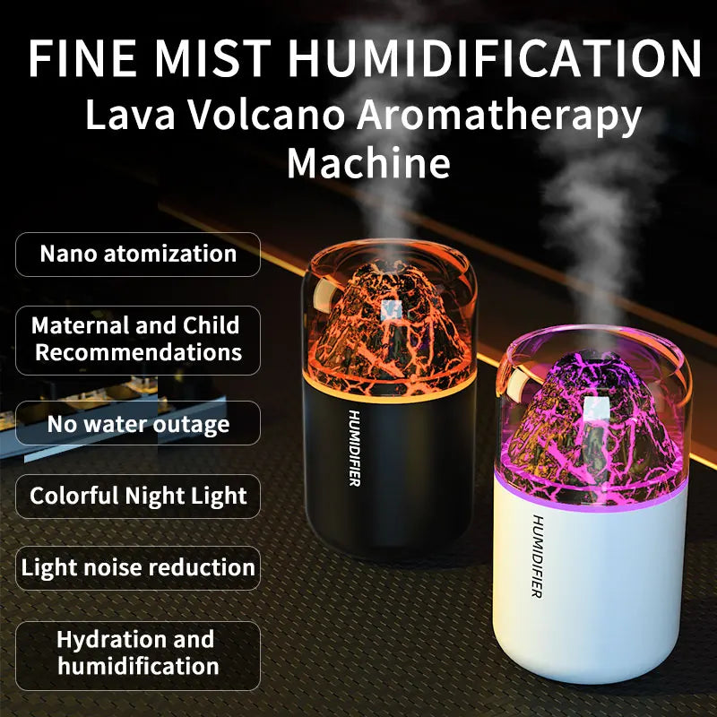 Humidificador volcán con luz LED y difusor de aromas USB
